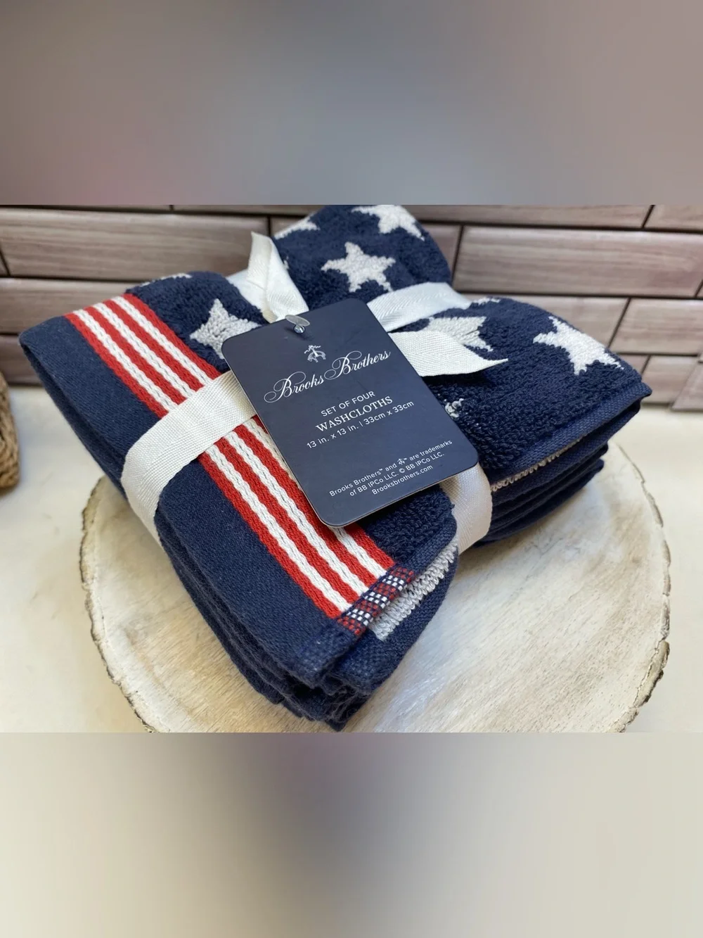 Brooks Brothers ❤️(4) Americana star Pattern Washcloths 13x13” New